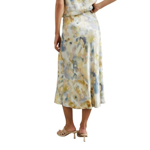 Rails Skirt Women XXS Ivory Satin Floral Diffused Blossom Anya Midi Boho Artsy - Picture 2 of 11